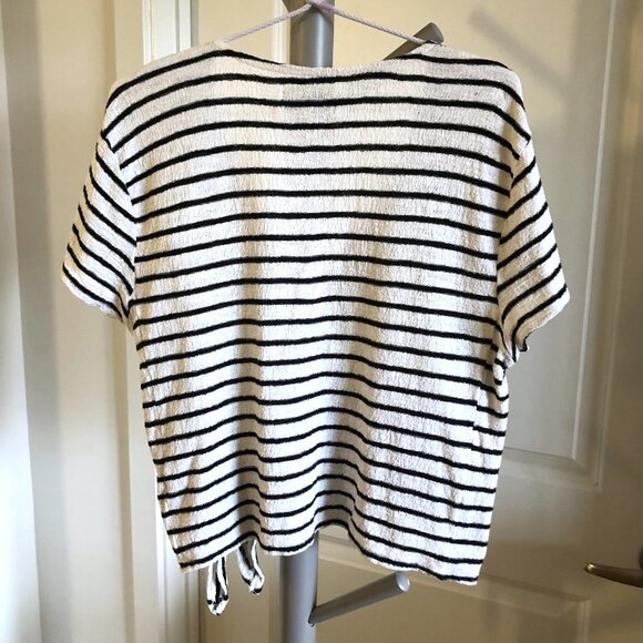 Madewell Texture & Thread Wrap Tie Top Black White Striped Short Sleeve Size M - Picture 8 of 11